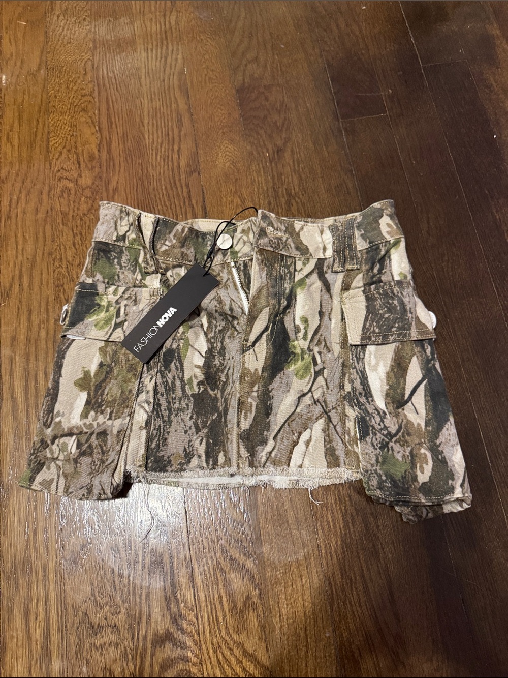 Fashion Nova Camo Cargo Mini Skort in Brown and Green